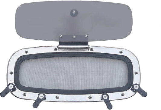 Stainless steel marine portlight with mesh screen and flip-open cover for boats and yachts