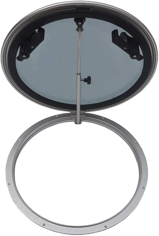 Stainless steel marine portlight with tinted glass and locking latches for boats and yachts