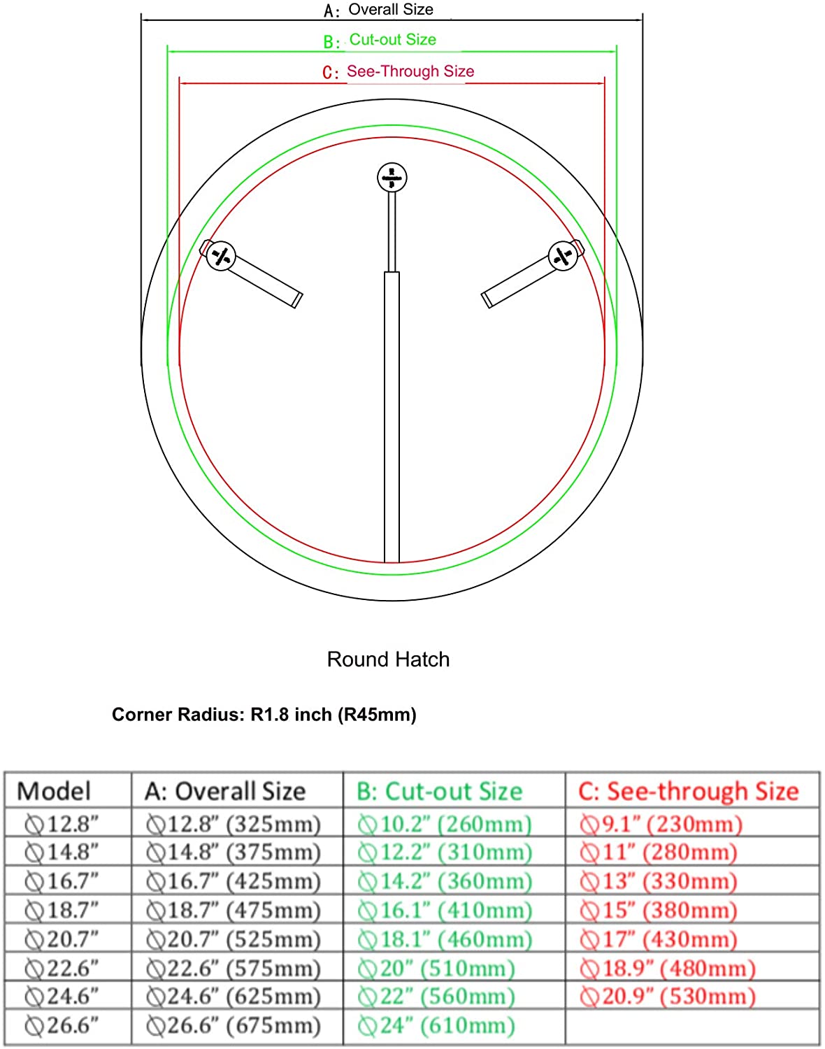 Galamarine Deck Hatch Anodized Aluminum Round Hatch with Tempered Glass for RV