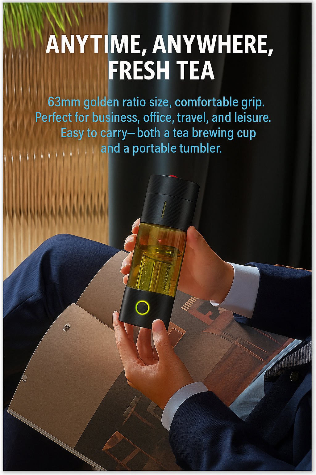 Hydrogen Water Bottle with 5000 ppb Hydrogen Generation, Hydrogen Tea Brewing Function, LED Indicator
