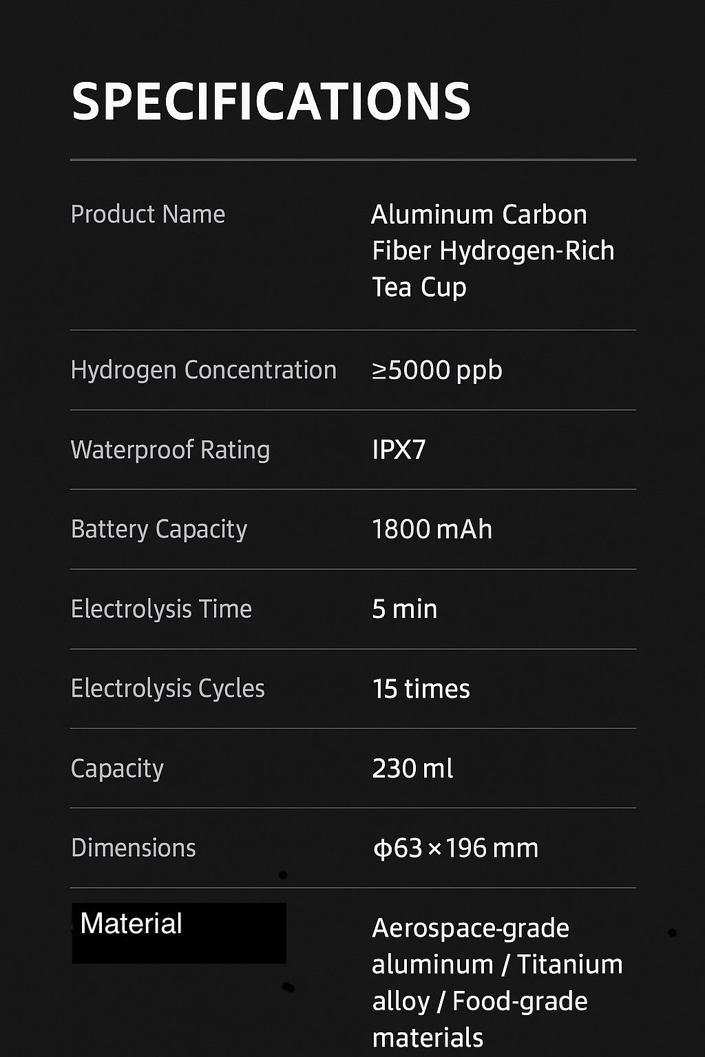 Hydrogen Water Bottle with 5000 ppb Hydrogen Generation, Hydrogen Tea Brewing Function, LED Indicator