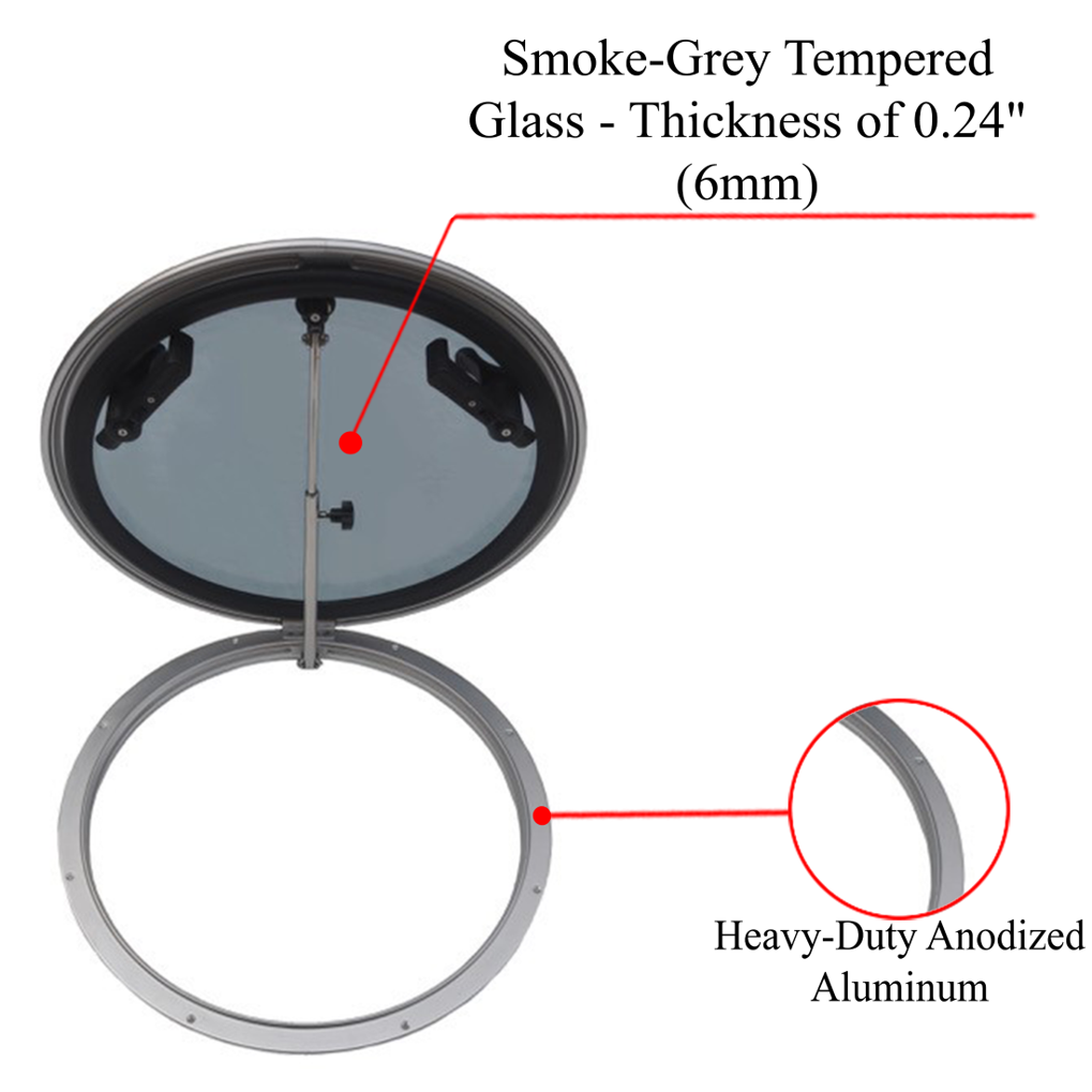 Galamarine Deck Hatch Anodized Aluminum Round Hatch with Tempered Glass for RV