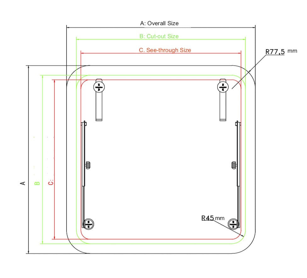 Anodized Aluminum Square Hatch with Tempered Glass for RV 6 Sizes